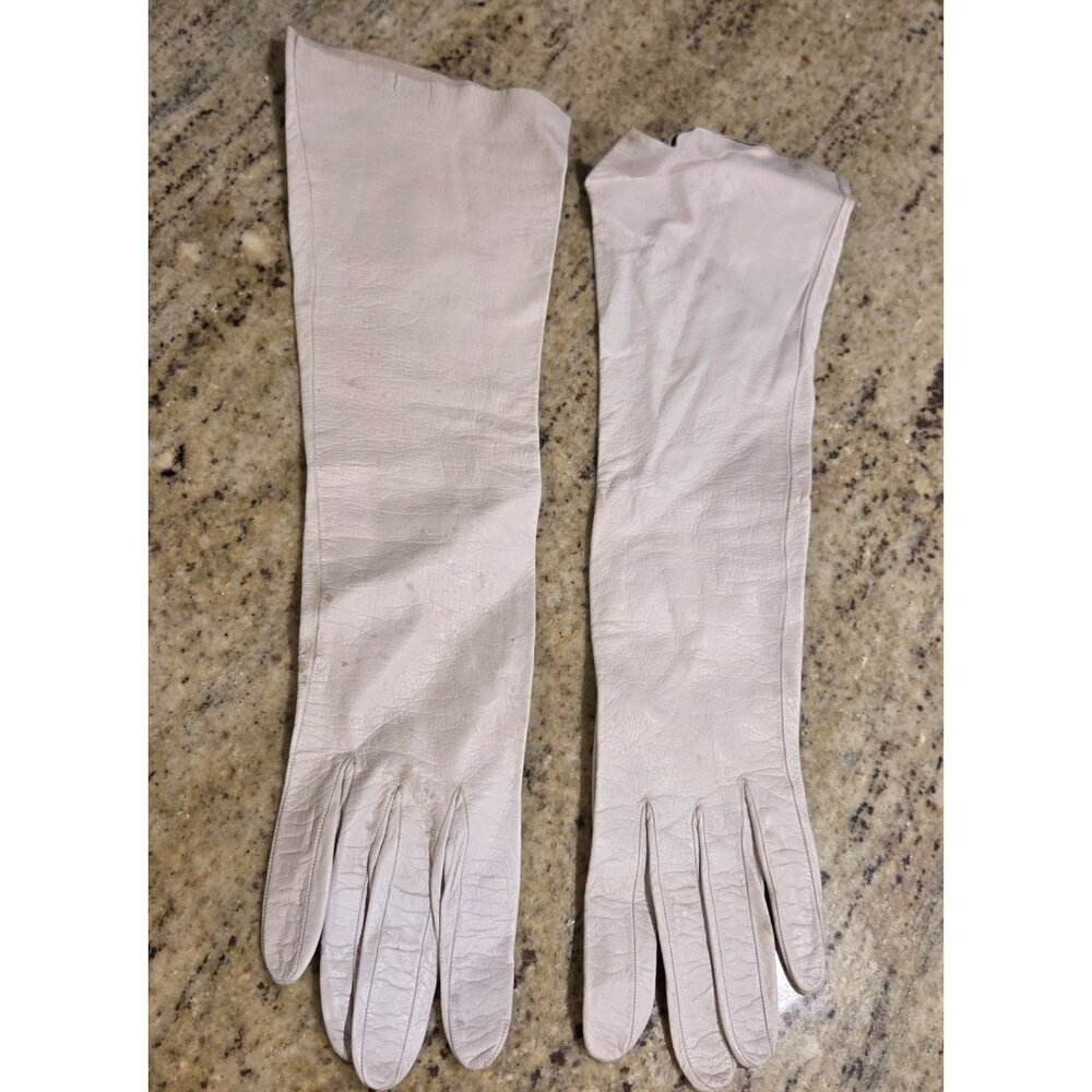 Vintage Womens Size M Gray Leather 15" Long Formal Opera Gloves